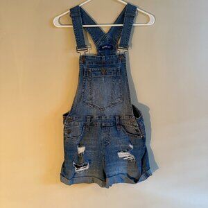 Distressed Short Overalls